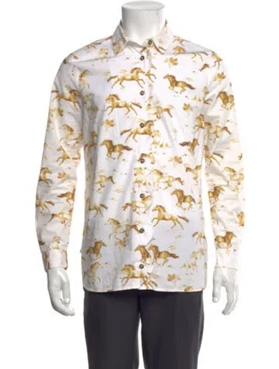 Pre-owned Ganni Graphic Print Long Sleeve Shirt In White