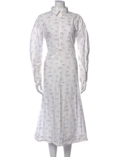 Pre-owned Ganni Graphic Print Midi Length Dress In White