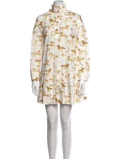 Pre-owned Ganni Graphic Print Mini Dress In White