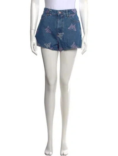 Pre-owned Ganni Graphic Print Mini Shorts In Black