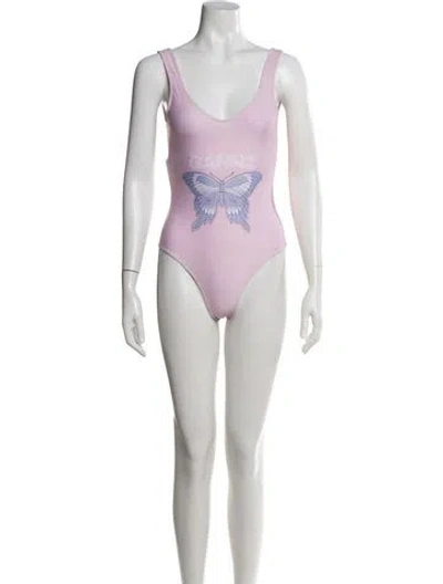 Pre-owned Ganni Graphic Print One-piece W/ Tags In Purple