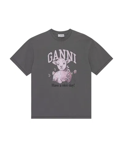 GANNI GANNI LOGO PRINTED CREWNECK T-SHIRT