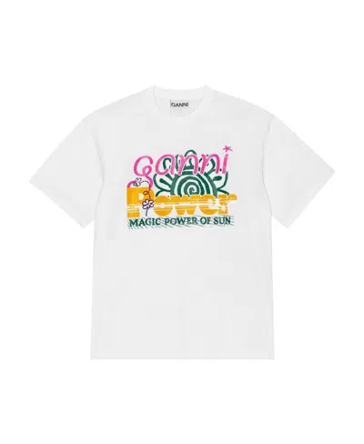 Ganni Graphic-print Organic-cotton Blend T-shirt In White