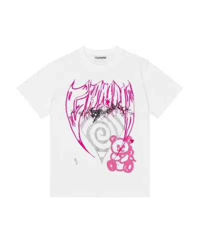 Ganni Graphic-print Organic-cotton T-shirt In White