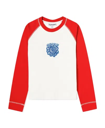 GANNI GANNI LOGO DETAILED CREWNECK T-SHIRT