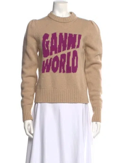 Pre-owned Ganni Graphic Print Scoop Neck Sweater In Neutral