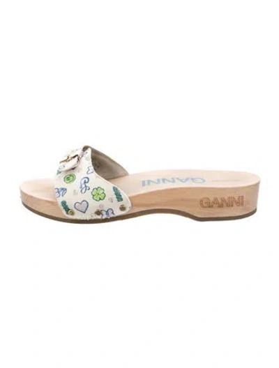 Pre-owned Ganni Graphic Print Slides In Neutral