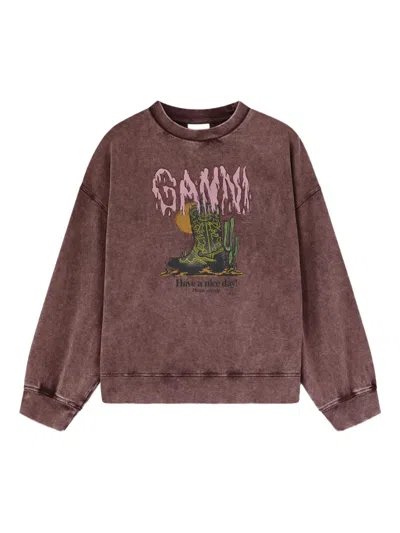 Ganni Graphic-print Sweatshirt In Brown