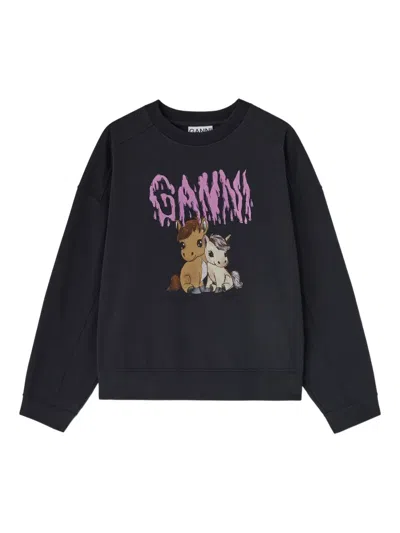 Ganni Sweatshirt Mit Grafischem Print In Black
