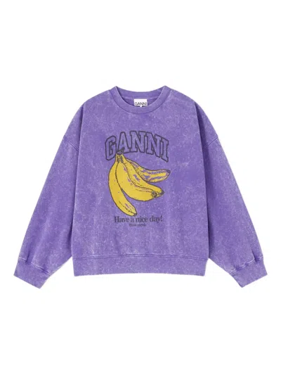 Ganni Graphic-print Sweatshirt In Purple
