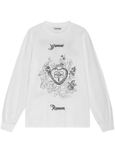 Ganni Sweatshirt Mit Grafischem Print In Weiss
