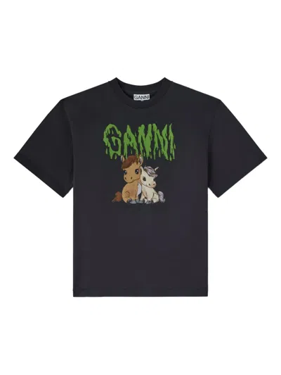 Ganni T-shirt Mit Grafischem Print In Gray