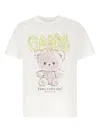 Ganni Basic Cotton Jersey Teddy Relaxed T-shirt In White