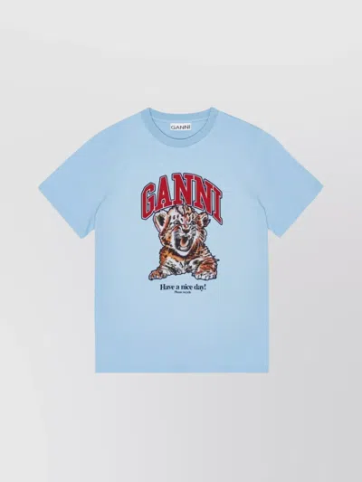 GANNI GRAPHIC PRINT TIGER MOTIF SLOGAN T-SHIRT