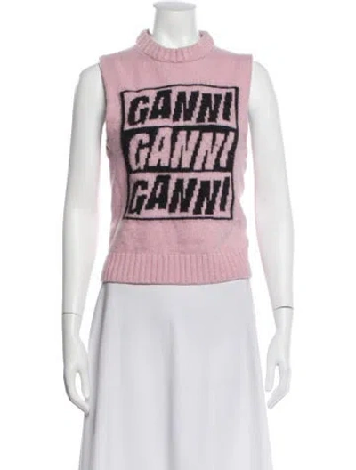 Pre-owned Ganni Graphic Print Turtleneck Sweater In Pink