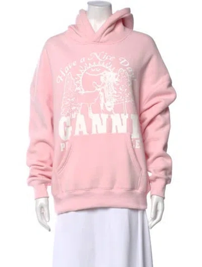 Pre-owned Ganni Graphic Print Turtleneck Sweater In Pink