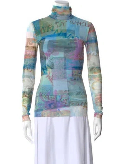 Pre-owned Ganni Graphic Print Turtleneck Sweatshirt In Blue