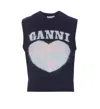 Ganni Graphic Soft Wool Blend Logo Vest In Blu