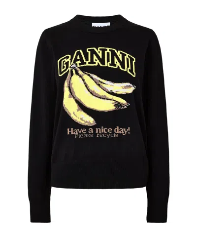 Ganni Graphic Sweater Crew Sweatshirt In Black
