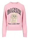 Ganni Poodle Pink Crewneck Jumper In Pink