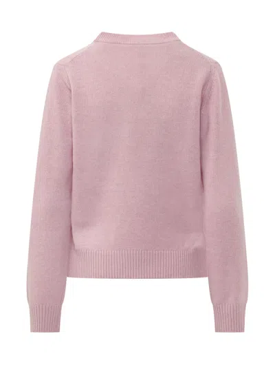Ganni Graphic Sweater With Silk-blend Knit In Chalk Pink