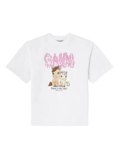 Ganni T-shirt Mit Grafischem Print In White
