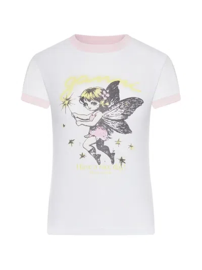 Ganni Cotton T-shirt With Fairy Graphic Print In White