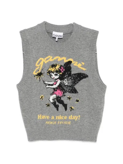 Ganni Graphic Vest In Gray