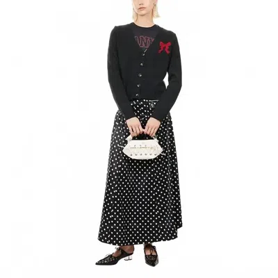 Ganni Graphic Wool Cardigan In Dark Grey In Black