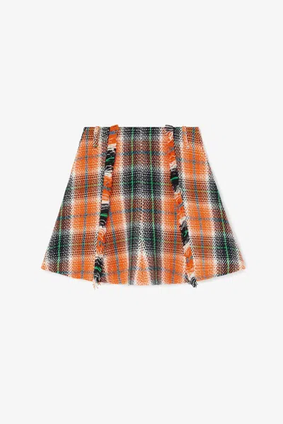 Ganni Graphic Wool Check Drapey Skirt In Brown