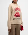 Ganni Graphic Wool Mix Cherry Crewneck Safari In Safari