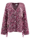 Ganni Chunky Knit Fringe Longline Knitwear With Pockets In Purple