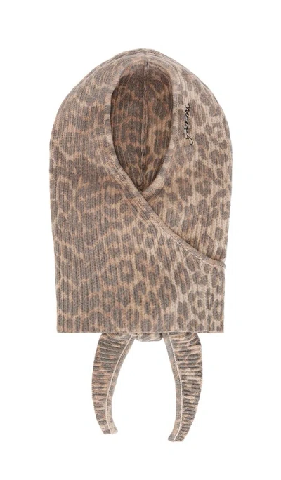 Ganni Graphic Wool Knit Balaclava In Animal Print