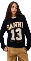 Ganni Graphic Wool Mix Sweater In Sky Captain