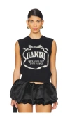 Ganni Logo Intarsia Wool-blend Sweater Vest In Phantom