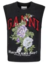 Ganni Graphic Wool Mix Flowers Vest In Black