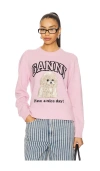 Ganni Womens Chalk Pink Poodle Logo-motif Wool-blend Knit Jumper Xs In Pink