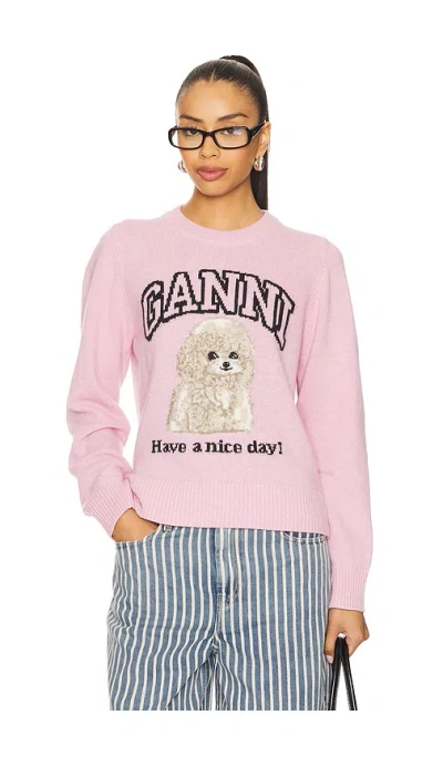 GANNI GRAPHIC WOOL MIX POODLE CREWNECK