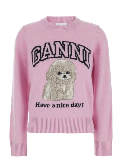 Ganni Women Graphic Sweater In Pink