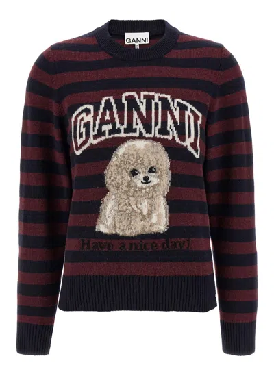 GANNI GANNI 'GRAPHIC WOOL MIX POODLE STRIPE' SWEATER