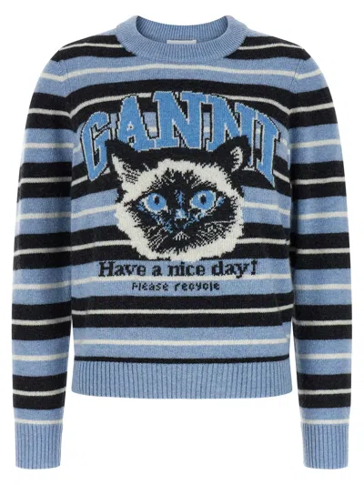 Ganni 'graphic Wool' Sweater In Blue