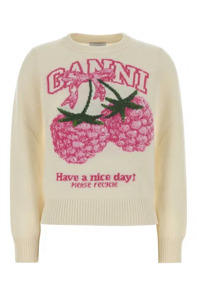 Ganni Graphic Wool Sweater In Neutral