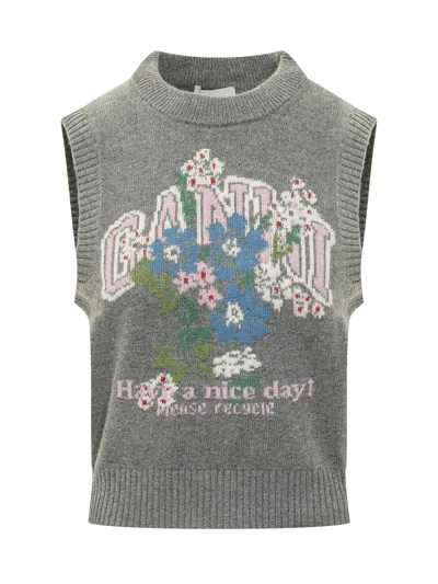 Ganni Graphic Wool Vest In Paloma