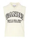 Ganni Wool Collared Sweater Vest In White