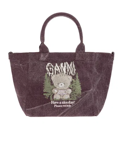Ganni Graphic-print Cotton Tote Bag In Wine Red