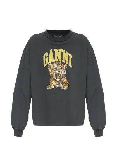 Ganni Gray Tiger Long-sleeve T-shirt In Animal Print