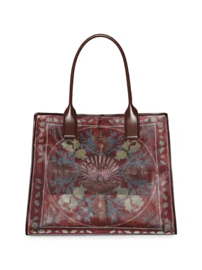 Ganni Graphic-print Mesh Tote Bag In Brown
