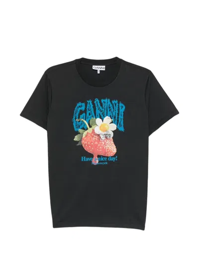 Ganni Graphic-print T-shirt In Black