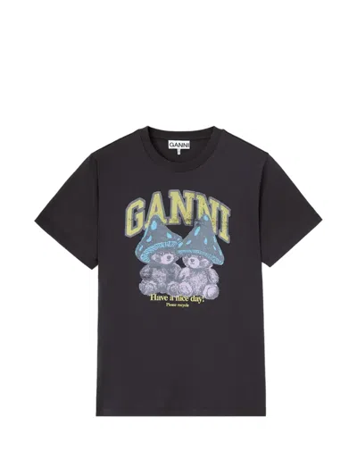 Ganni T-shirt Mit Grafischem Print In Black