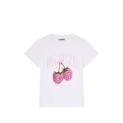 Ganni Baby Fit Raspberry T-shirt In Bright White
